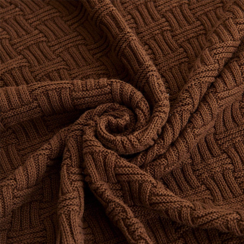 Longhui bedding Dark Brown Cotton Knit Throw Blanket for Couch Sofa Bed - Home Decorative Soft Cozy Sweater Woven Fall Cable Knitted Blankets - 2.2 pounds 50 x 60 Inch - Image 3